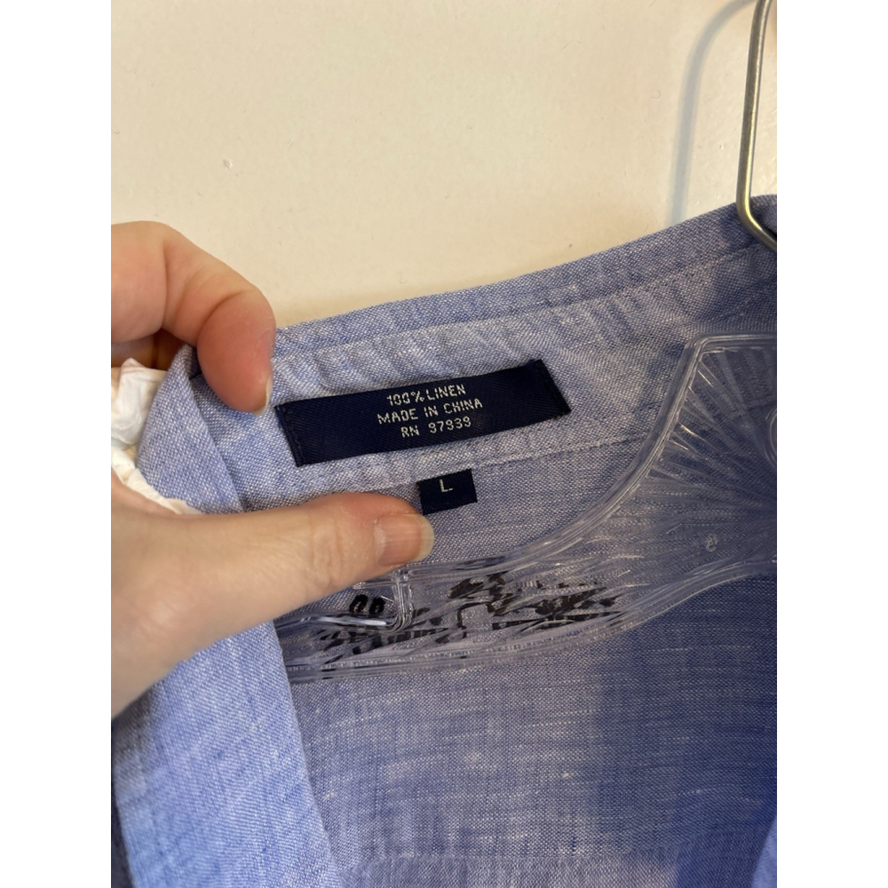 Alan Flusser, Button Down, Blue, Long Sleeve, Shirt, men’s Size L, 100% Linen - Picture 4 of 14